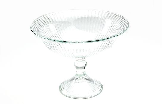 Ribbed Compote Fluted Glass Bowl 10"