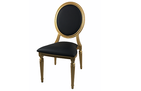 Louis Gold Chair with Black Leather Cushions