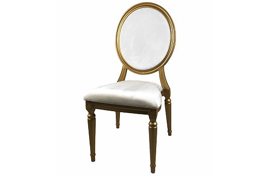 Louis Gold Chair with White Leather Cushions