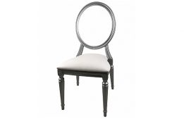 Louis Silver Chair with White Leather Cushions