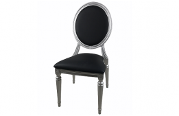 Louis Silver Chair with Black Leather Cushions