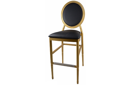 Louis IX Gold Bar Chair with Black Leather Cushions