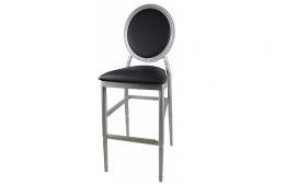 Louis IX Silver Bar Chair with Black Leather Cushions