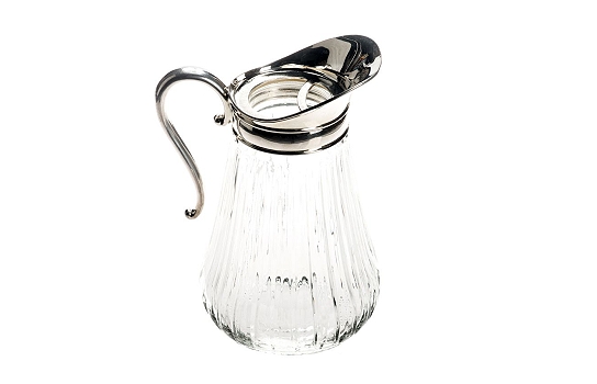 Glass Water Pitcher with Silver Rim