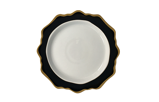 Dinner Plate Royal Flower Black Gold Rim 10.5"