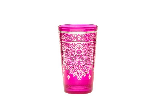 Morocco Tea Glass in Hot Pink and Silver 4 Oz.
