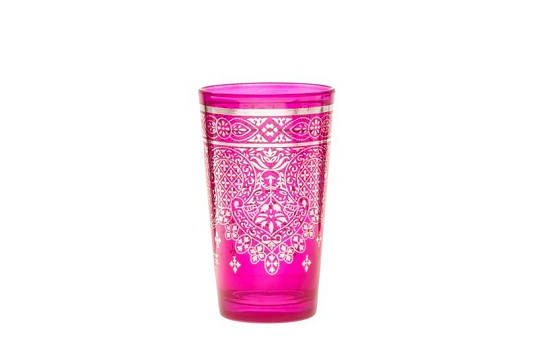 Morocco Tea Glass Hot Pink and Silver 4 Oz.