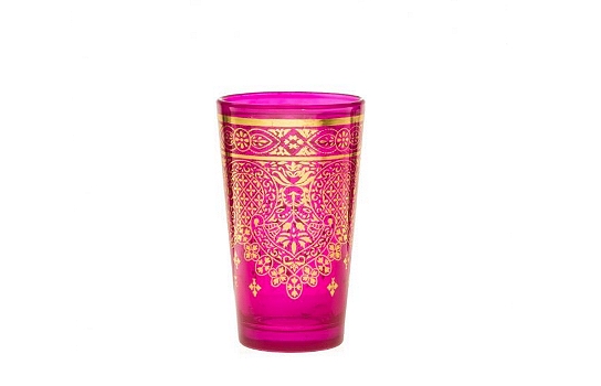 Morocco Tea Glass Hot Pink and Gold 4 Oz.