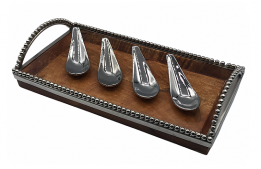 Tray Silver Beaded Wood with Handles 14" x 7"