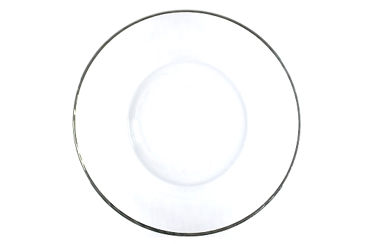 Service Plate Modern Glass Silver Rim 13"