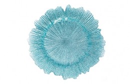 Service Plate Tiffany Blue Leaf Glass 13.5"
