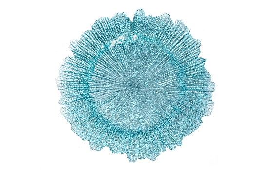 Service Plate Tiffany Blue Leaf Glass