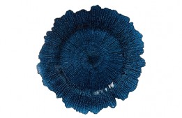 Service Plate Tiffany Royal Blue Leaf Glass 13.5"