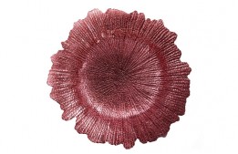 Service Plate Tiffany Pink Leaf Glass 13.5"