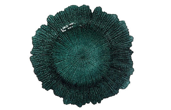 Service Plate Forest Green Leaf Glass