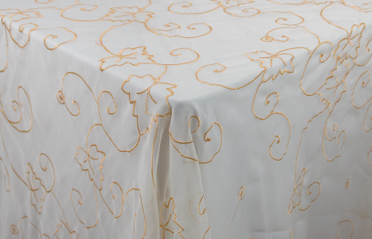 Tablecloth Organza Satin Gold on Gold 112" x 64" Rectangle