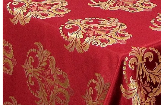 Tablecloth Red and Gold Scroll Gala 118" x 112" Rectangle