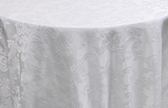Tablecloth Damask White Scalloped 120" Round