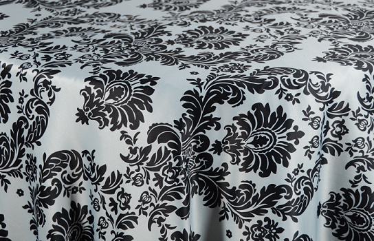 Tablecloth Taffeta Velvet Baroque Silver & Black 120" Round