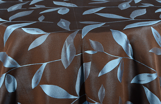 Tablecloth Chocolate Blue Leaf 122" Round