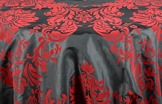 Tablecloth Taffeta Velvet Baroque Red and Black 132" Round
