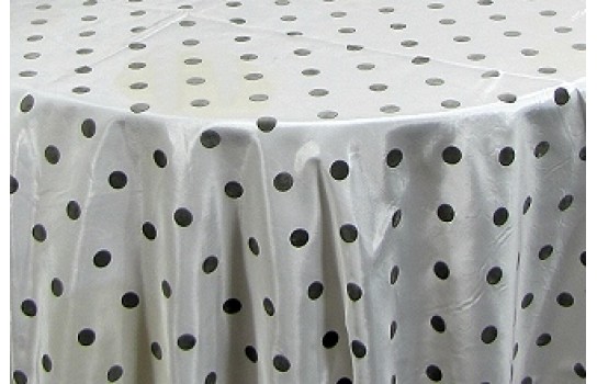 White and Black Satin Dot 90" Round White and Black Satin Dot 90" Round