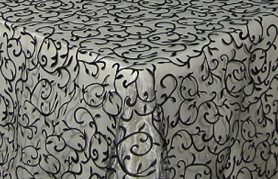 Tablecloth Black Scroll GB Organza 110" Square