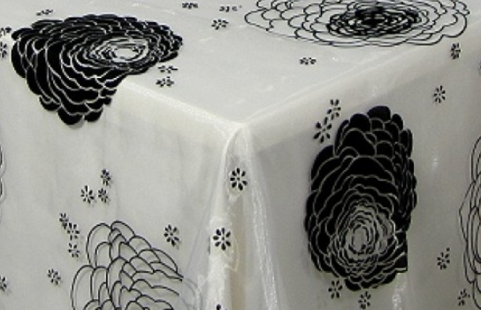 Tablecloth Black and White Flock Flower 114" Square