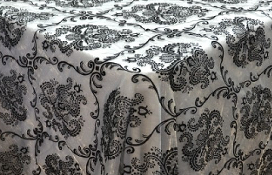 Tablecloth Grey and Black Scroll Regal 114" Square