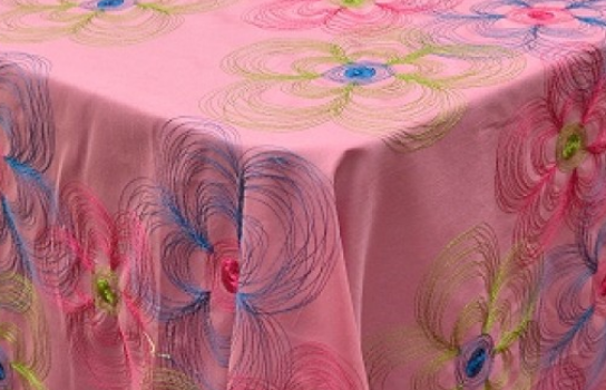 Tablecloth Shantung Pink Embroidered Floral 122" Square