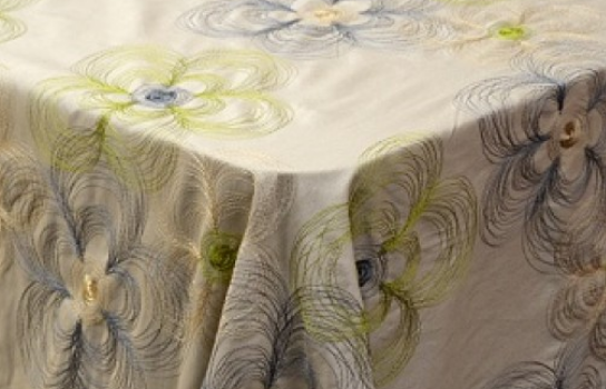 Tablecloth Shantung Champagne Embroidered Floral 122" Square