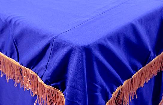 Tablecloth Blue and Gold Fringe 84" Square 