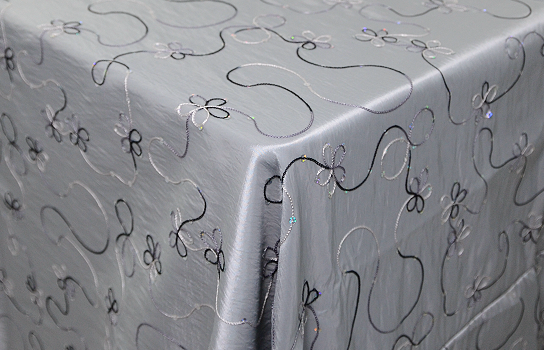 Tablecloth Satin Silver and Black Embroidered 84" Square
