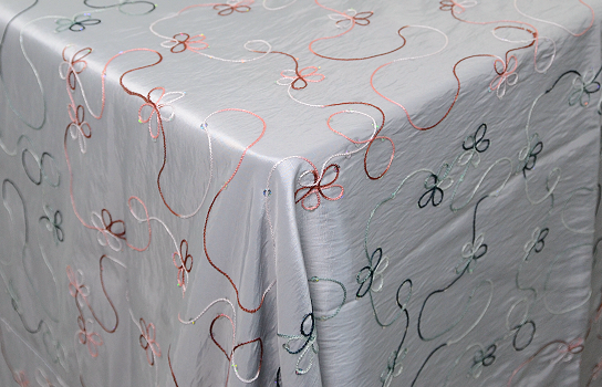 Tablecloth Satin Silver and Pink Embroidered 84" Square