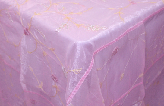Tablecloth Embroidered Pink Organza 84" Square 
