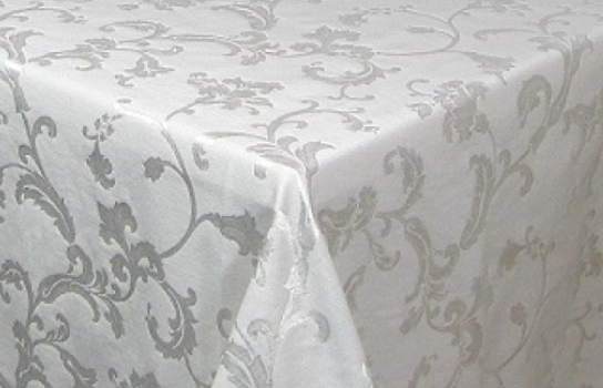Tablecloth Damask White Scroll 90" Square