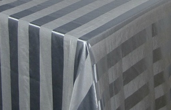 Tablecloth Satin Roman Stripe Greystone 90" Square
