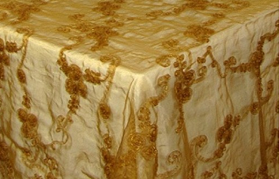 Tablecloth Organza Gold Ribbon 90" Square