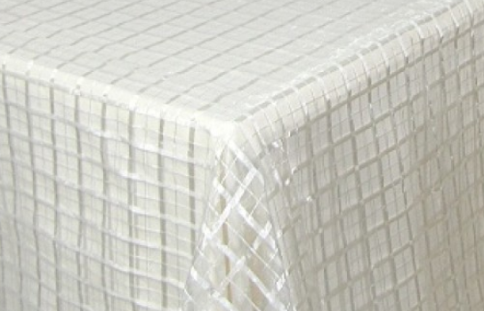 Tablecloth Organza / Border Off White Plaid  90" Square