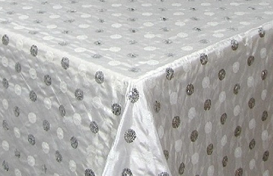 Tablecloth Satin Silver and White Circle 90" Square