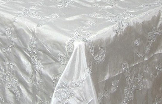 Tablecloth Satin White Ribbon / Border 90" Square