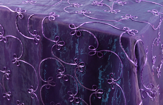 Tablecloth Purple Border Embroided Organza 90" Square