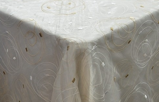 Tablecloth Gold and Beige Circles Organza 110" Square