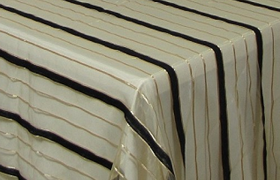 Tablecloth Organza Black and Gold Stripe 110" Square