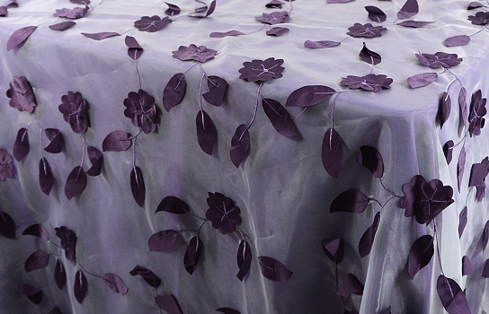 Tablecloth Organza Floral White And Purple Square 90" X 90" 