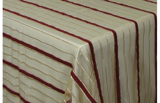 Tablecloth Organza Burgundy and Gold Stripe 110" Square