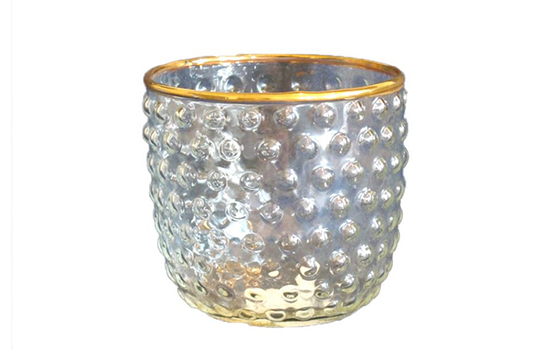 Maddy glass votive with golden rim 3 1/4" x 3 1/8"