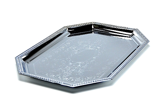 Tray Silver Octagon 17" X 12" 