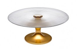 Cake Glass Plate on Gold Stand 11"