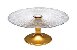 Glass Cake Plate on Gold Stand 11"